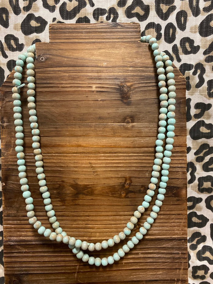 Layla Wood Beaded Necklace- Light Blue