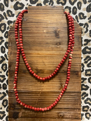 Layla Wood Beaded Necklace- Red
