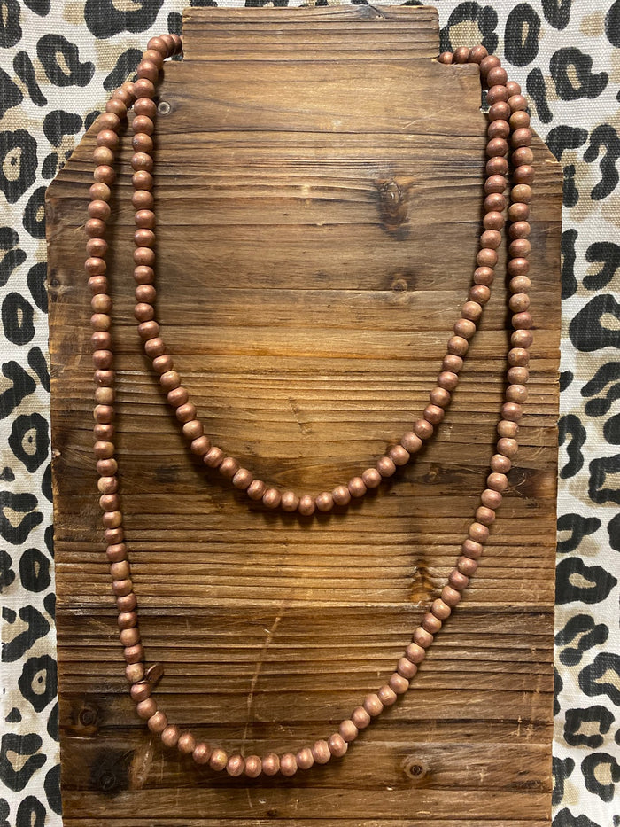 Layla Wood Beaded Necklace- Caramel