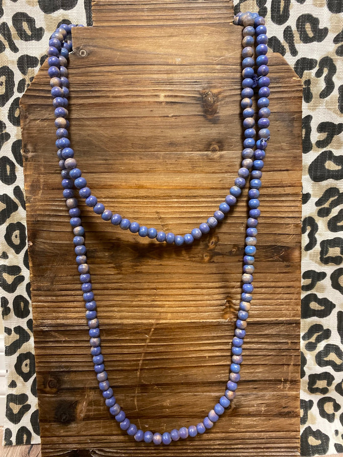Layla Wood Beaded Necklace- Aegean Blue