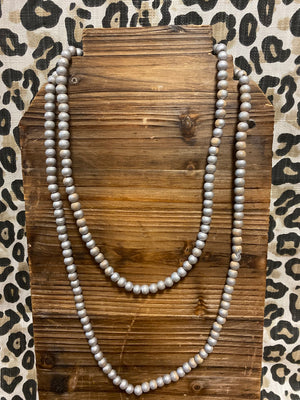 Layla Wood Beaded Necklace- Silver