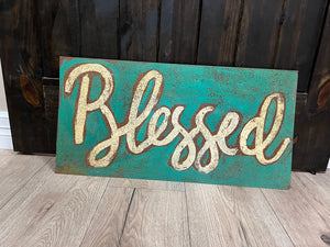 Tin Signs (1X2) - "Blessed" Turquoise
