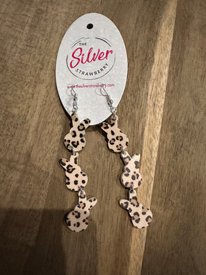 Glossy Acrylic Earrings- "Bunny Triple Drop" Cheetah