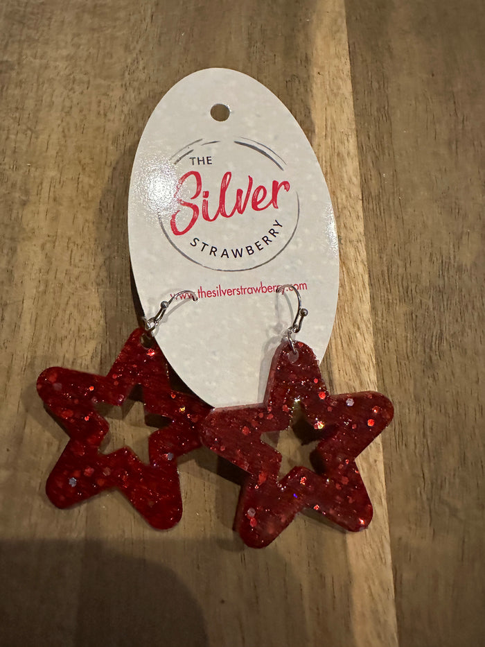 Glossy Acrylic- Star Outline "Red Glitter"