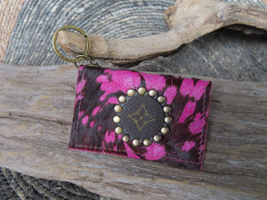 Revamped Card Holder Keychain- Pink & Brown Cowhide