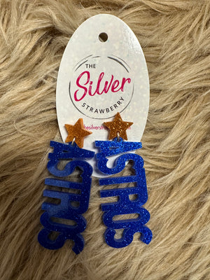Glossy Acrylic Earrings- "Astros" Royal Glitter Block Star Stud
