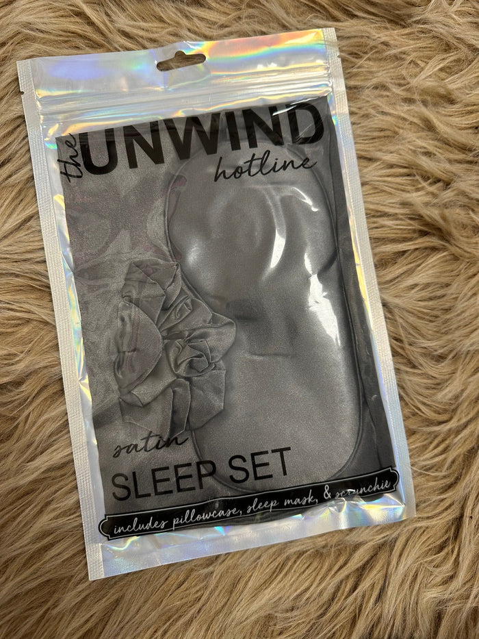 Sleep Satin Sets; Pillowcase, Scrunchie, Eye Mask- Black