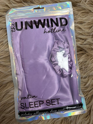 Sleep Satin Sets; Pillowcase, Scrunchie, Eye Mask- Purple