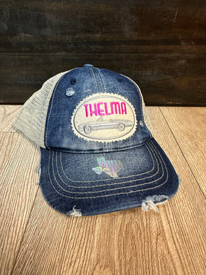 "Thelma" Hot Pink Blue Denim Hat