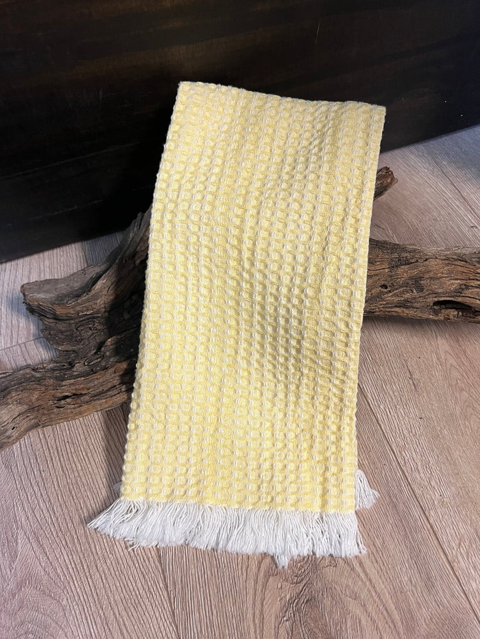Kitchen Towels- Waffle Woven White & Yellow