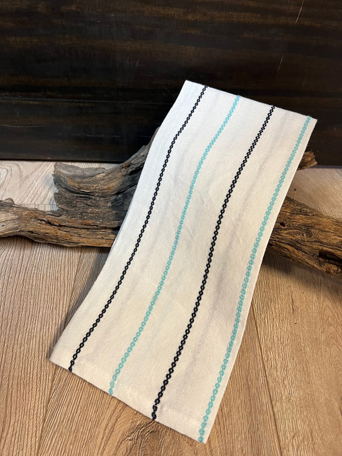Kitchen Towels- Black & Turquoise Stitch Lines