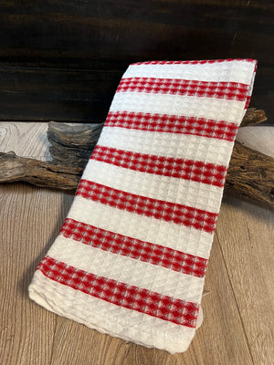 Kitchen Towels- Waffle Red & White Stripes