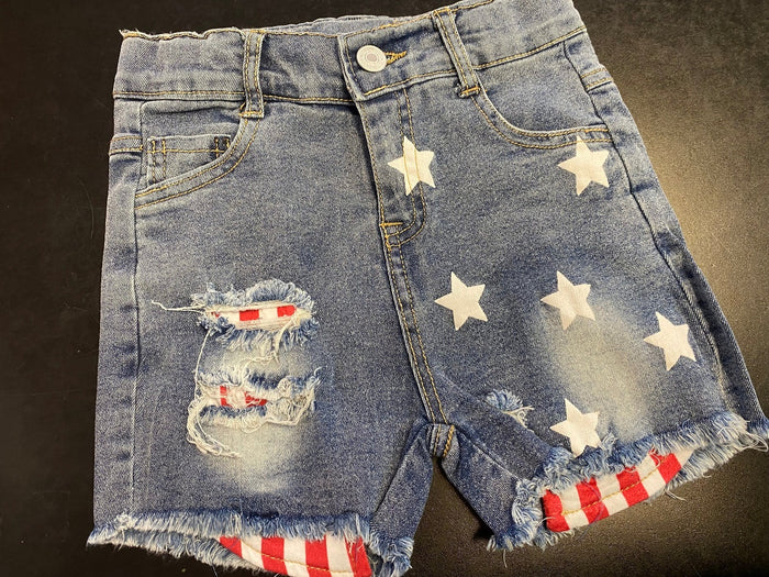Shorts- "USA Flag" Pocket Denim Distressed