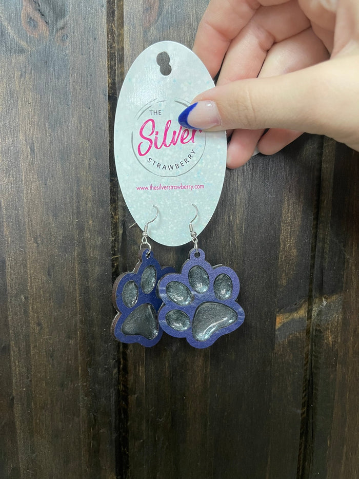The Woody Earrings- Large "Navy Wildcat Paw"