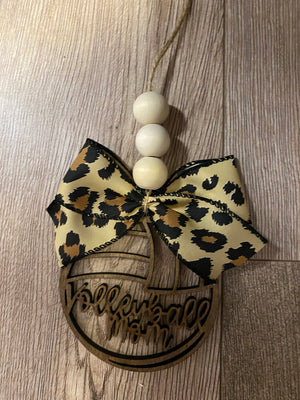 Rear View Mirror Hangers- Cheetah Bow "Volleyball Mom"