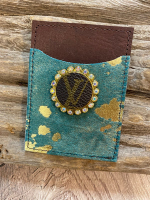 Phone Card Holders- Revamped Turquoise & Gold Cowhide