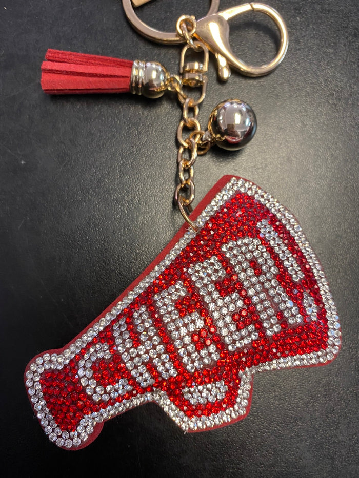 Puffy Style Keychain- Red "Cheer" Megaphone