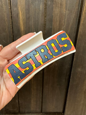 Leather Claw Clip- "Astros" -White