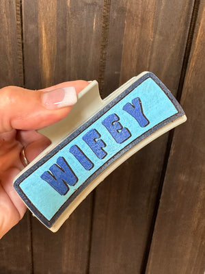 Leather Claw Clip- "WIFEY" -Royal