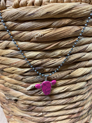 Tripp Necklace- Hot Pink Cow Head