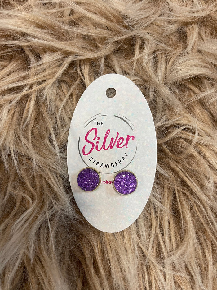 Dainty Stud Earrings- Silver "Purple Crystal"