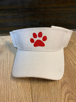 "Red Cougar Paw" White Visor Hat