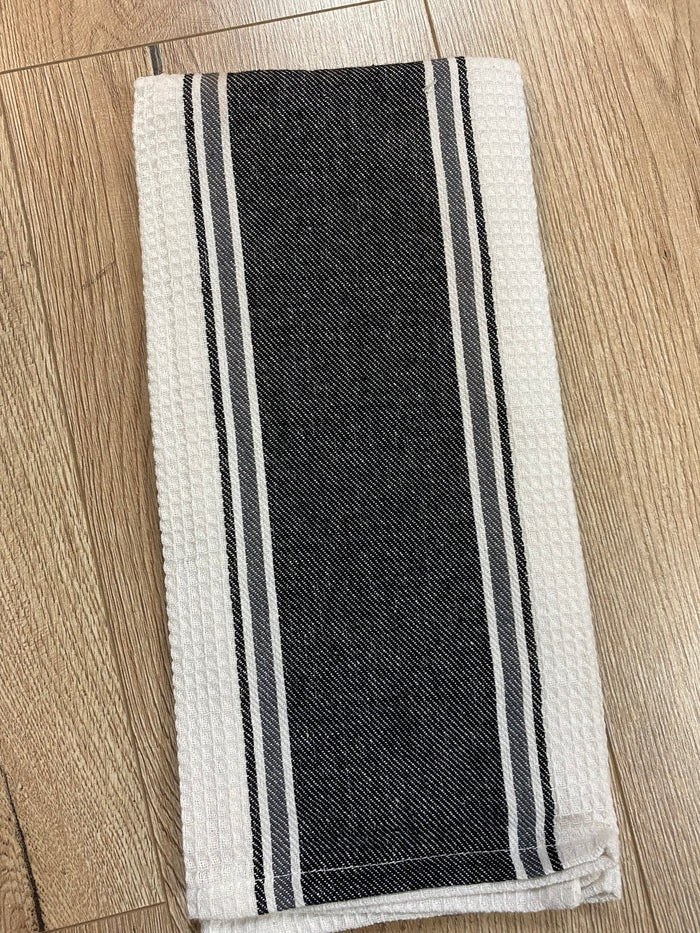 Kitchen Towels- Grey & Black Stripe Waffle Woven