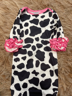 Black Cow Print & Pink Ruffle Sleeve Onesie