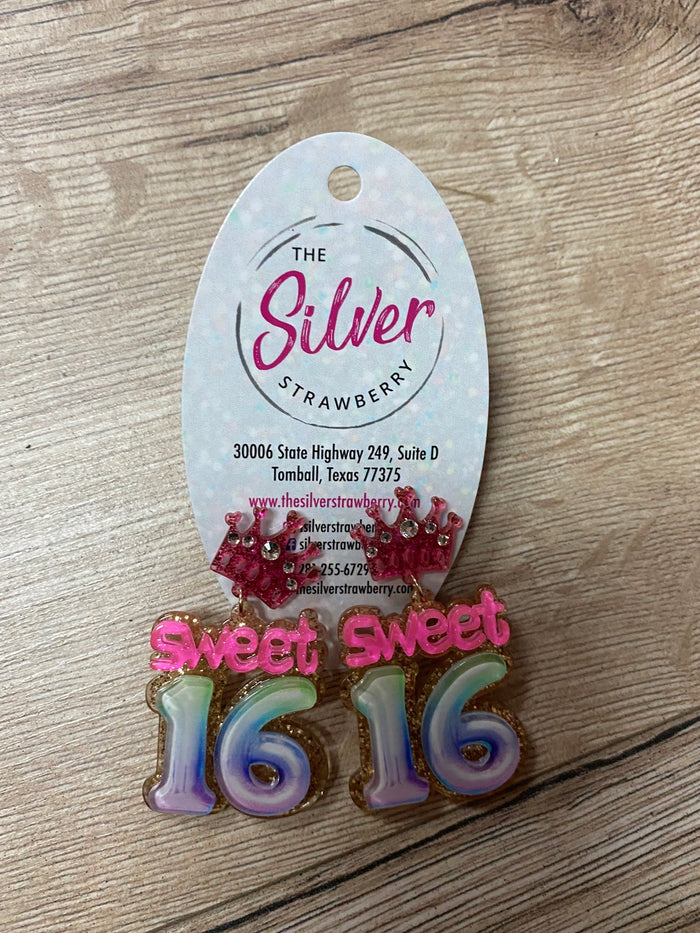 Birthday GIRL Earrings- Pink & Purple "Sweet 16"