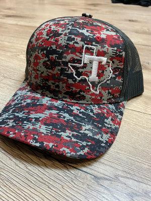 "Tomball w/ Texas" Side Red Camo Snapback Hat; White