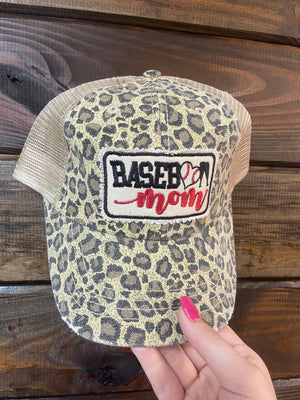 "Baseball Mom" Washed Out Cheetah Hat