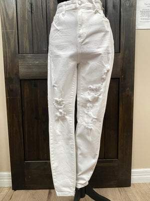 Judy Blue Skinny Fit Jeans- Mid Rise; White Distressed (280)