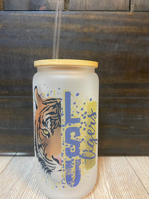 Libbey Can Glass- "LSU Tigers" Tiger Head