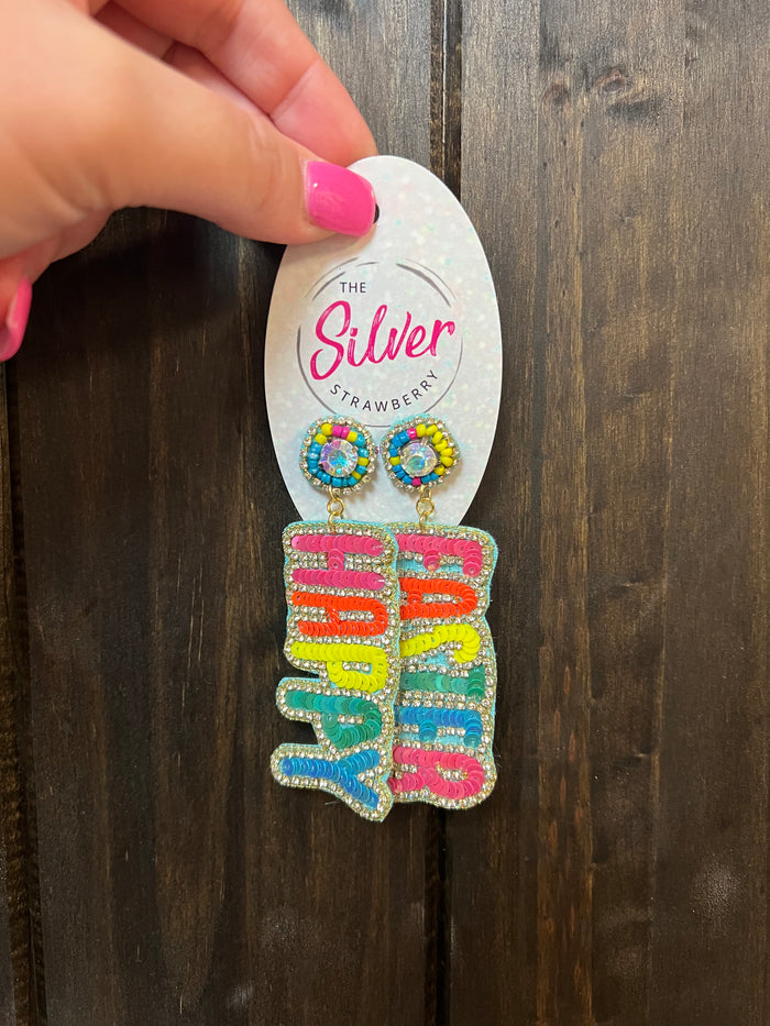 Sugar Crush Earrings- "Happy Easter" Rainbow Rhinestone