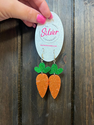 Glossy Acrylic Earrings- Glitter "Carrots"