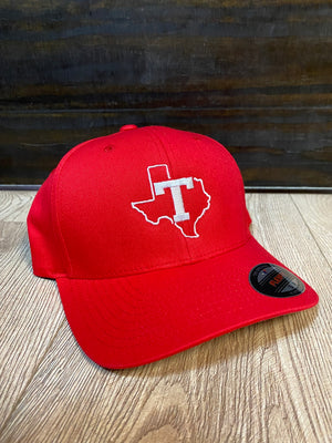 "Texas W/ T Logo" Red Middle Flex Fit Hat