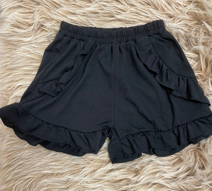 Shorts- Black Linen Ruffle