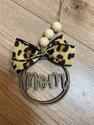 Rear View Mirror Hangers- Cheetah Bow "Mom"