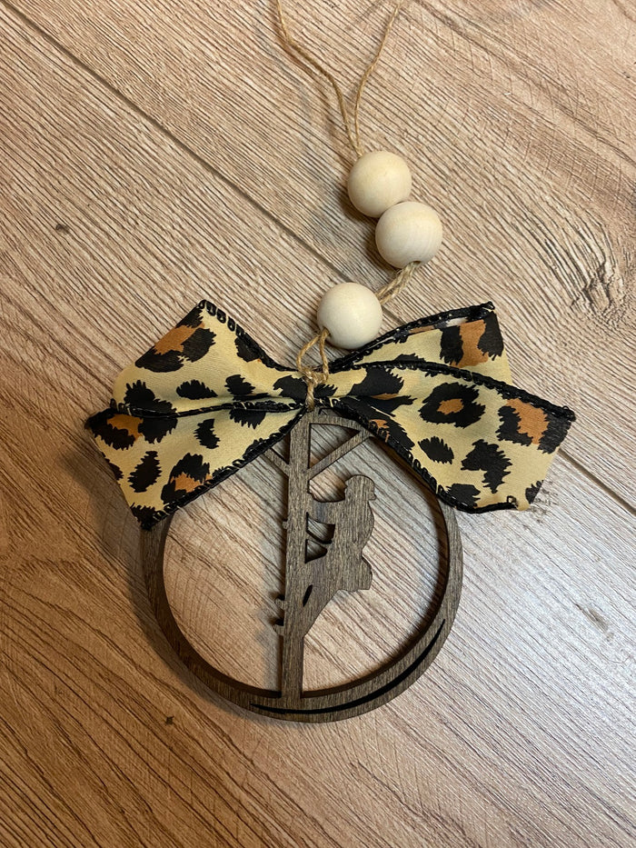 Rear View Mirror Hangers- Cheetah Bow "Lineman"