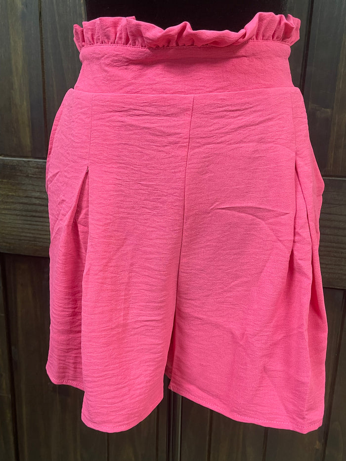 Hot Pink Ruffle Hem Shorts