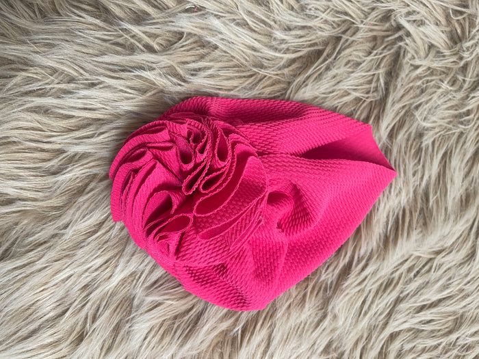 Head Wrap Oversized Bow Beanie- Hot Pink