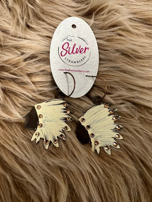 Harleigh Earrings- Cream & Bronze Indian Headdress