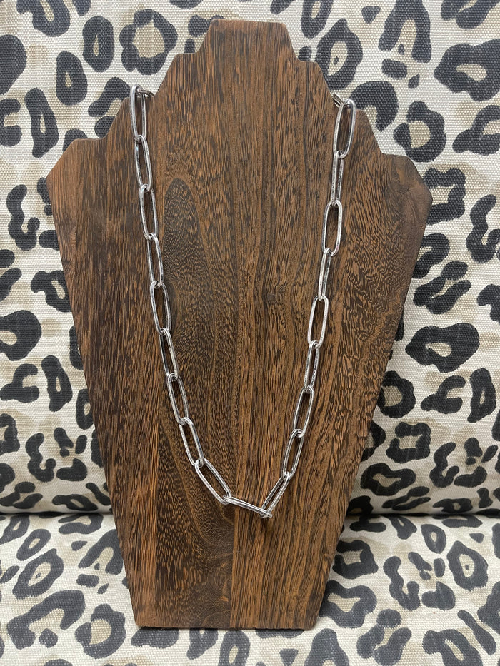 Miami Short Chain Necklace- Silver Paper Clip