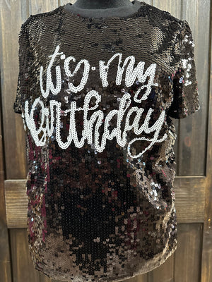 It's My Birthday Sequin T-Shirt Dress (Black)