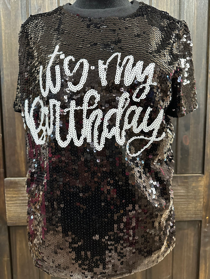 "It's My Birthday" Black Sequence Top