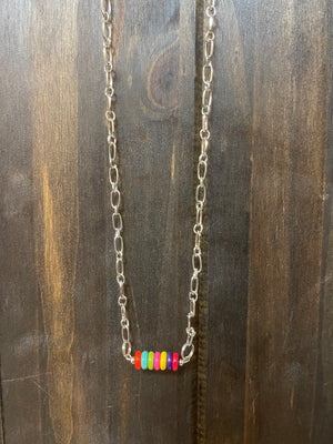 Chantelle Necklace- "Beaded Bar" Rainbow