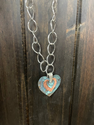 Miami Long Chain Necklace- Tin Turquoise Hearts