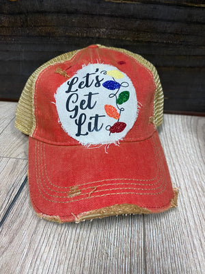 "Let's Get Lit" Red Denim Hat