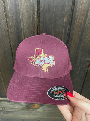 "Mustang In Texas Logo" Flex Flit Maroon Middle Hat