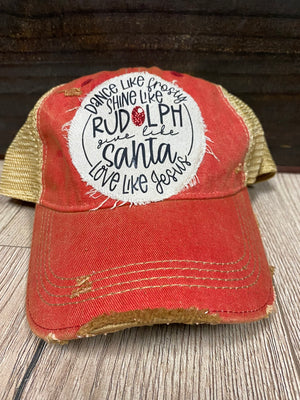 "Dance Like Frosty, Shine Like Rudolph" Red Denim Hat